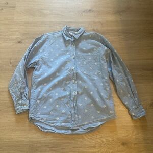 Vintage Floral Print Chambray Button Up Shirt Size Medium 100% Cotton 90s